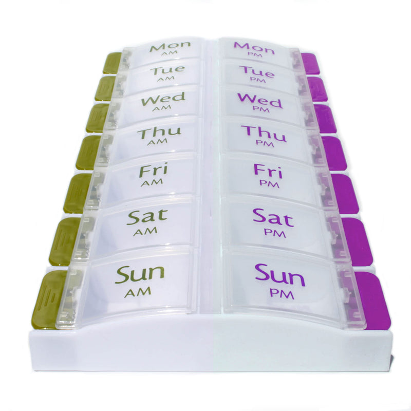 Pill Box ~ Easy Open Buttons ~ AM & PM 7 Day Medication Storage Case (14 Slot Pill Case) - BeesActive Australia