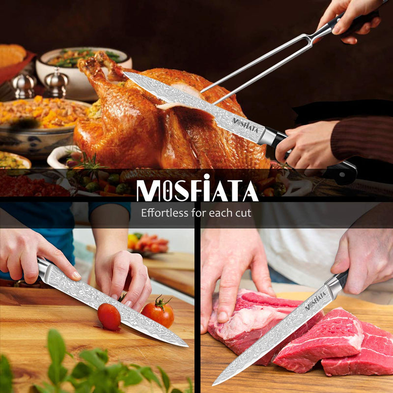 MOSFiATA 8" Carving Knife and 7" Fork Set Brisket Slicing Knife Premium Meat Cutting Knife German High Carbon Stainless Steel EN.4116 BBQ knives for Slicing Meats, Fruits and Vegetables - BeesActive Australia