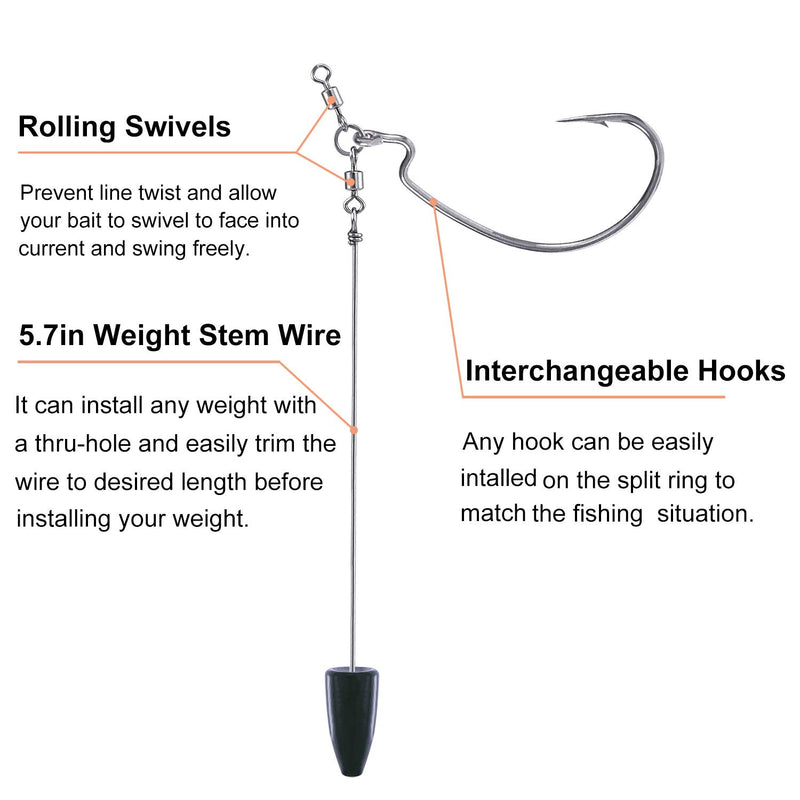 [AUSTRALIA] - PLUSINNO Punch Shot Rig Kit, 10pcs Fishing Hook Kit, Interchangeable Hook Fishing Accessories, Carbon Steel Fishing Gear (10 Pack, 3/0 EWG Hooks) 