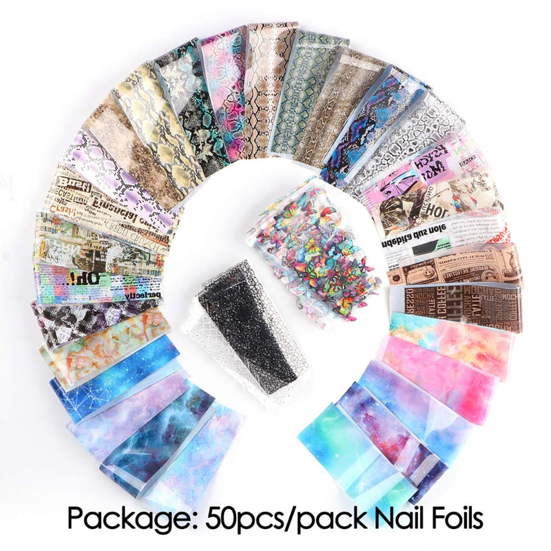 Butterfly Nail Foil Transfer Stickers Nail Decals Butterfly Flower lace Newspaper Nail Art Supplies Manicure Tips Wraps Foil Transfer Glitters Acrylic Designs DIY Nail Decoration Set 50 Sheets - BeesActive Australia