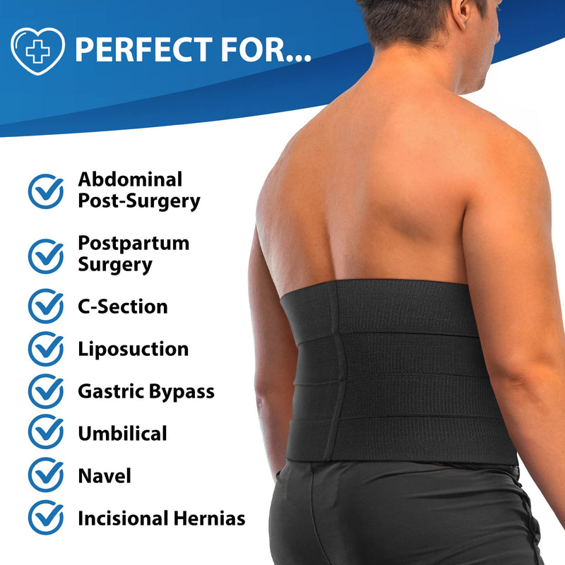 ORTONYX 12" Abdominal Binder for Men and Women/Postpartum Post-Operative Post-Surgery Wrap/Abdomen Navel Umbilical Hernia Support Belt / 524012 Black 3XL Plus Size 3X-Large (58"-78") - BeesActive Australia