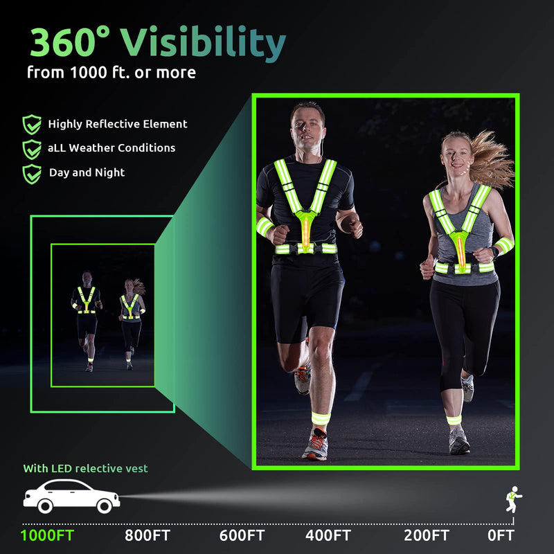 UPBOXN Reflective LED Running Vest, USB Rechargeable with 3 Light Modes, High Visibility Light Up Vest with 2 Reflective Elastic Bands, Adjustable Safety Gear for Night Running, Cycling (Men & Women) - BeesActive Australia