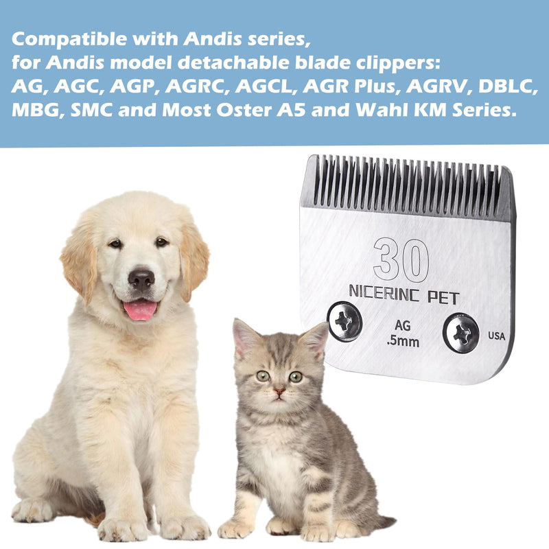 Detachable Pet Clipper Blades Compatible with Most Oster A5&Wahl KM Series Clippers, Dog Clippers for Grooming, Andis Clippers #30:1/50"(0.5mm) - BeesActive Australia