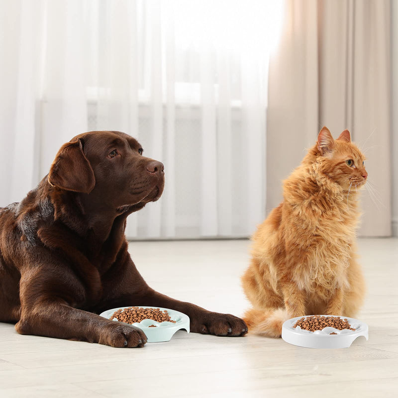 2 Pcs Cat Slow Feeder Bowl Pet Feeder Wet Food Slow Feed Raised Dish Healthy Eating Diet Fun Interactive Feeding Bowls for Cats and Dogs Dishwasher Safe, Fish Pool Design Small White, Green - BeesActive Australia