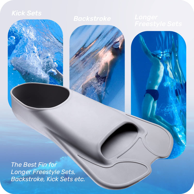 CAPAS Swim Training Fins Comfortable Silicone Swimming Floating Flippers Short Blade Build Leg Strength Grey XS (US Male 3.5-5 US Female 4.5-6) - BeesActive Australia