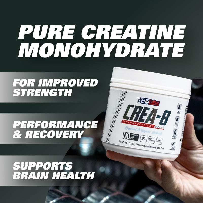 EHPlabs CREA-8 Creatine Monohydrate Powder - Creatine Powder for Building Lean Muscle Mass, Improves Strength & Power, Supports Brain Health - 100 Servings (500g) - BeesActive Australia
