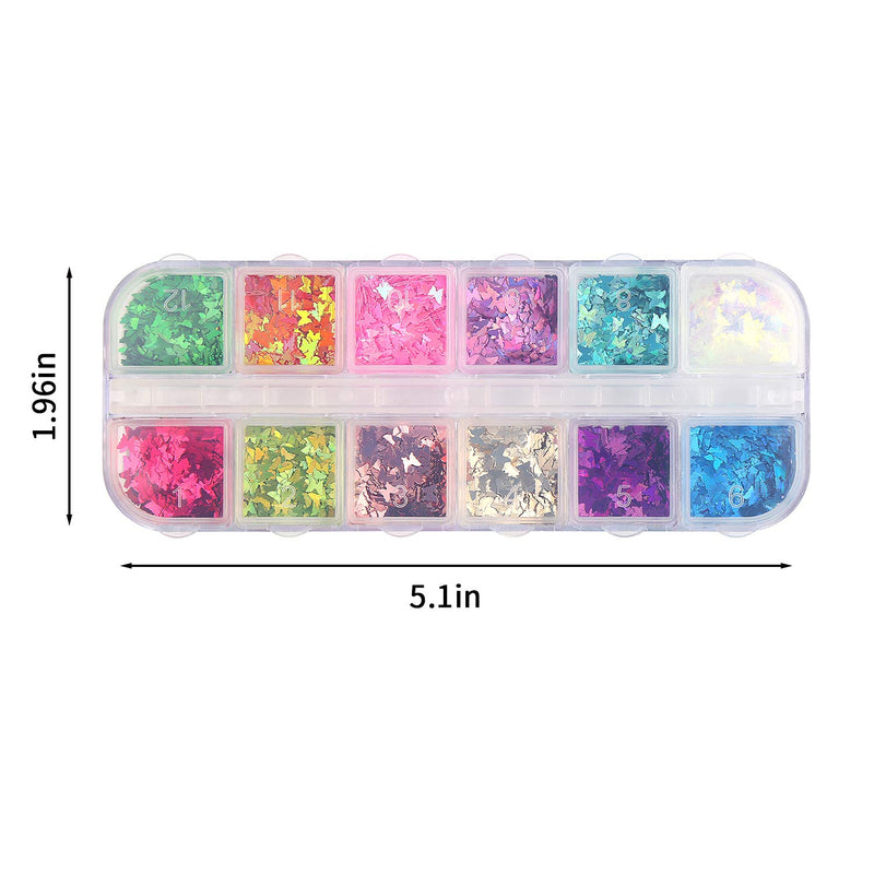 CCINEE 3D Butterfly Nail Art Glitter Sequins with 12 Assorted Colors Nail Art Sequins Foil Flake Acrylic Glitters for Nail Art Decoration,Make up and DIY Craft Projects 1 Case - BeesActive Australia