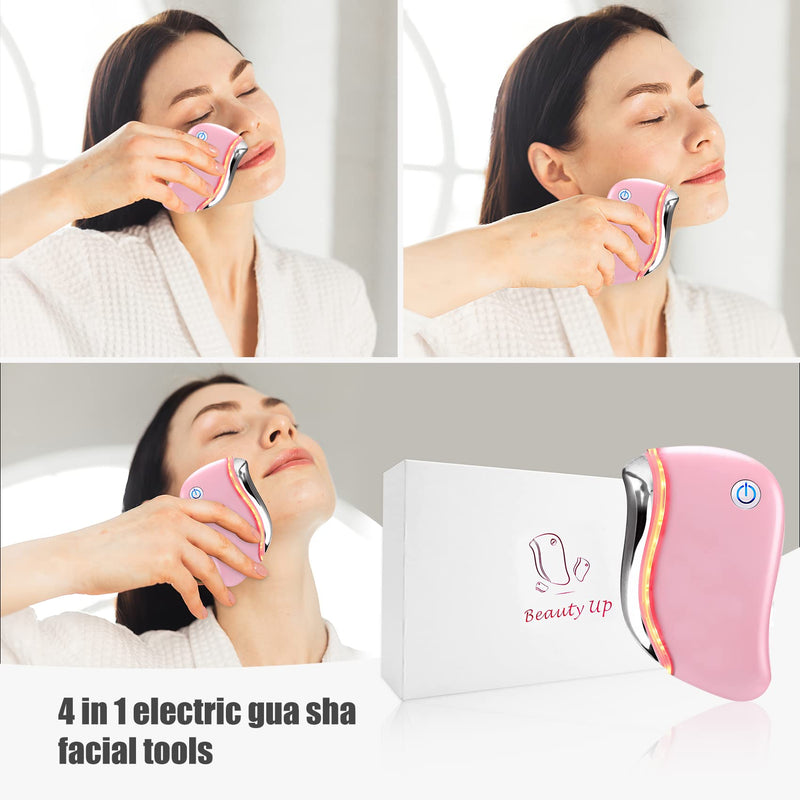 Aikertec Electric Gua Sha, 4-in-1 Multi-Function Anti-Aging Face Massager, Facial Contouring & Firming, Heat Electric Gua Sha Tool, Double Chin, Awakening Skin, Deep Treatment Pink Electric Gua Sha - BeesActive Australia