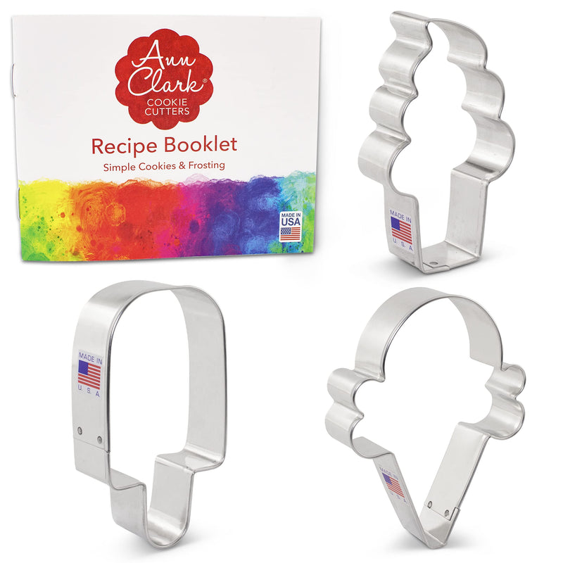 Ice Cream Cookie Cutters 3-Pc. Set Made in USA by Ann Clark, Popsicle, Hard and Soft Serve Ice Cream Cone - BeesActive Australia