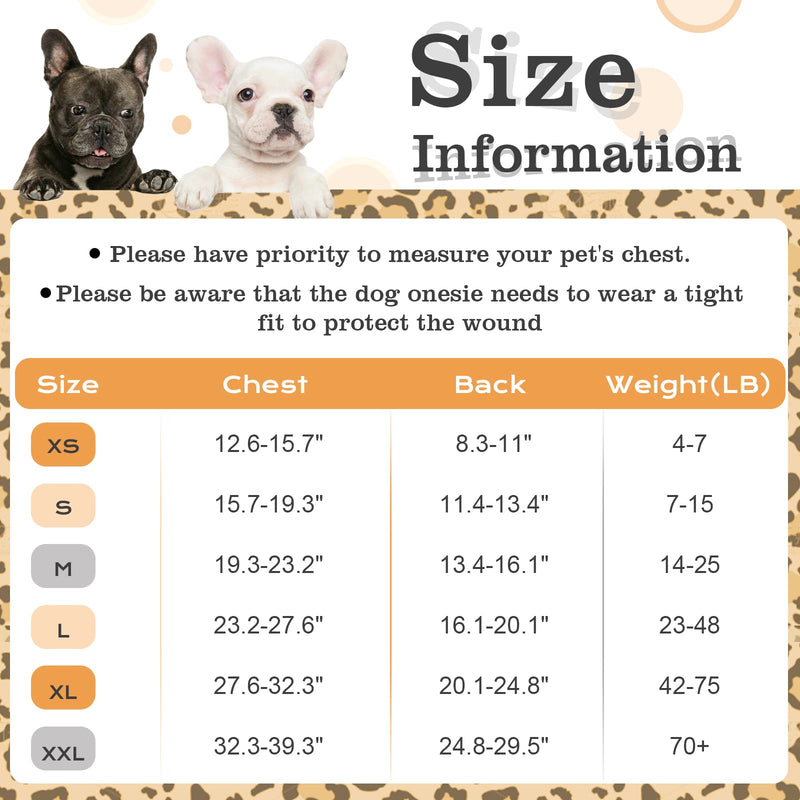 FUAMEY Dog Recovery Suit,Pet Body Suits After Surgery,Lepard Printed Spay Suit for Female Dog,Male Dogs Surgical Neuter Suit,Dog Onesie Alternative to Cone E-Collar,Pet Abdominal Anti Licking Shirt M(Chest:19-23in) brown - BeesActive Australia