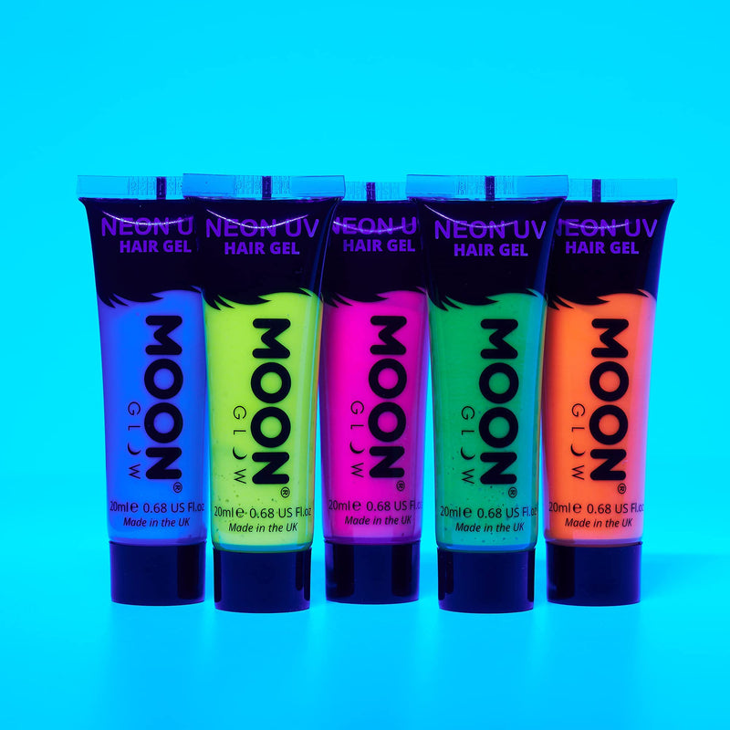 Moon Glow Neon UV Hair Gel - 20ml Set of 5 tubes – Temporary wash out hair colour dye - Spike and glow! - BeesActive Australia