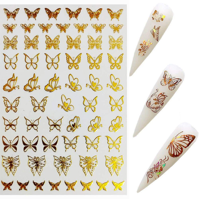 BiBiSi Butterfly Nail Art Stickers Decals Gold Colorful Nail Art Supplies Nail Foil Self-Adhesive 3D Nail Art Decorations Accessories Nail Art Glitter Designs for Acrylic Nails Art - BeesActive Australia