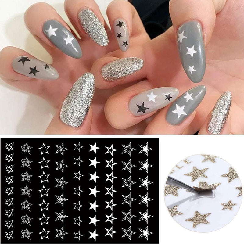 Star Nail Art Stickers Decals Nail Art Supplies 3D Self-Adhesive Firot Fluorescence Holographic LaserStar Nail Art Sticker Five-pointed Star Foil Paper for Nails Design Manicure 12 Sheets - BeesActive Australia