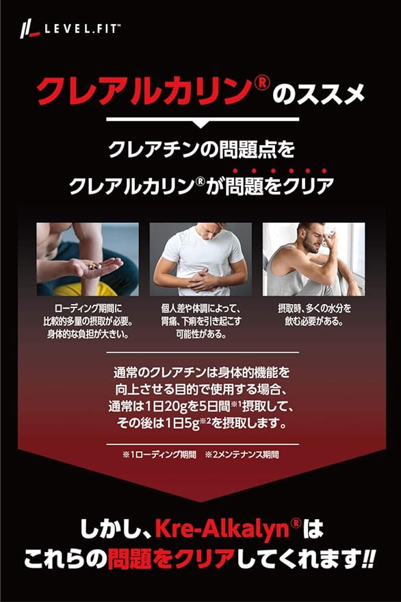 LEVEL FIT Crealkaline High purity creatine capsules Made in Japan (anti-doping certified) 90 capsules (30 days supply) - BeesActive Australia