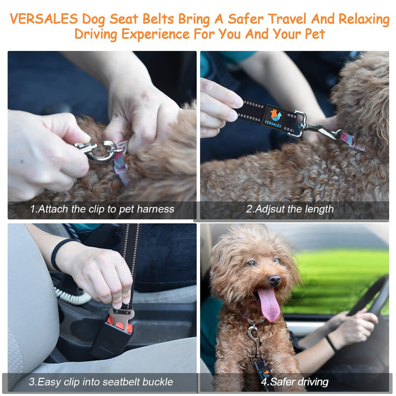 VERSALES Dog Seatbelt, Dog Seat Belt, Adjustable Dog Car Seat Belt Harness for Dogs, Reflective Dog Seatbelt Tether for Travel Use Black(2 Pack) - BeesActive Australia