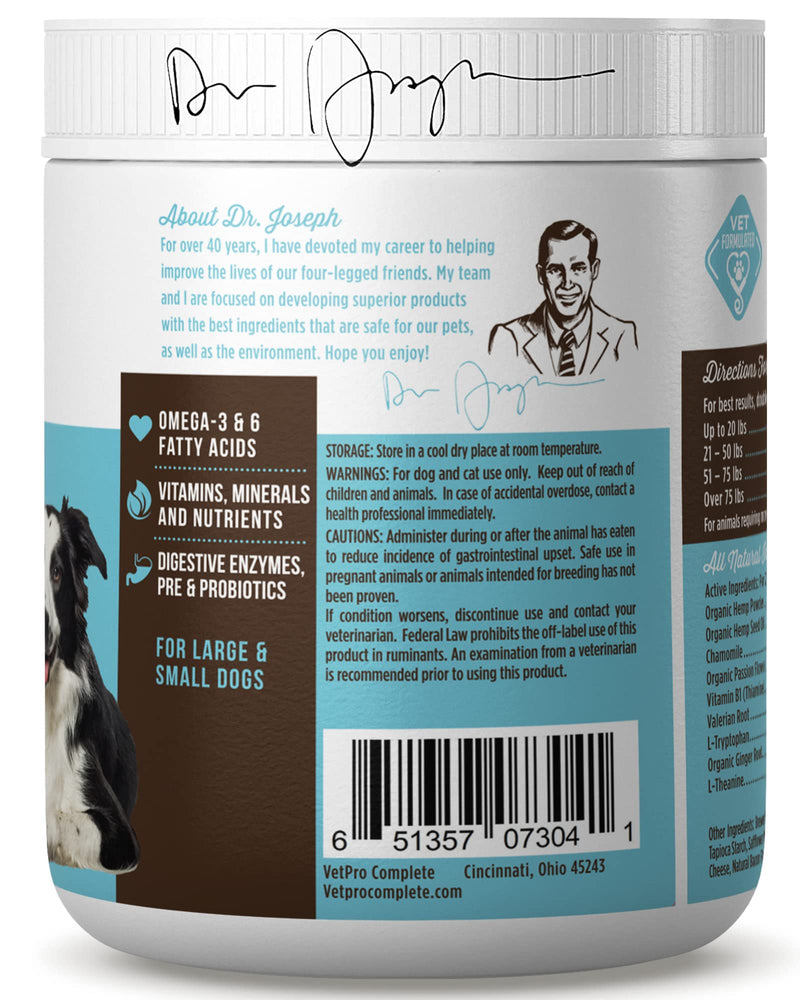 VetPro Advanced Calming Aid - Dog Anxiety Chews and Calming Treats for Dogs Enhanced with Organic Hemp Seed Oil - Veterinarian Formulated Dog Calming Treats - BeesActive Australia