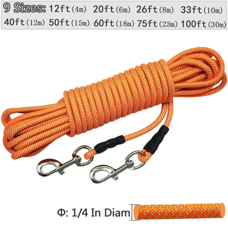 MayPaw Reflective Dog Tie Out Rope, 1/4" by 4m, 6m, 8m, 10m, 12m, 15m, 18m, 23m, 30m Long Tether for Yard Outdoor Medium Small Dogs / Puppy Training Lead 8m (26 Foot) Orange - BeesActive Australia