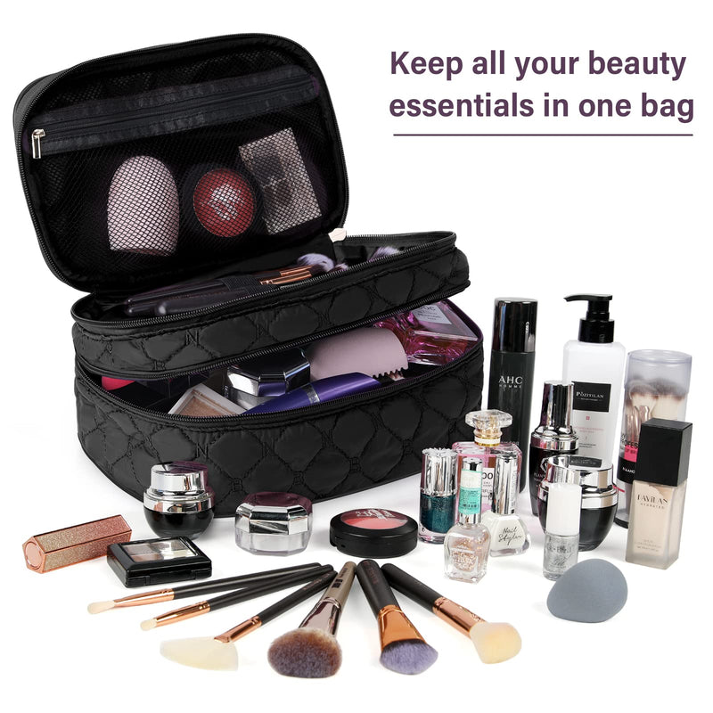 NUBILY Make Up Bag for Women Portable Cosmetic Bag Large Toiletry Bag Double Layer Makeup Organiser Bag Girl Waterproof Vanity Case Black - BeesActive Australia