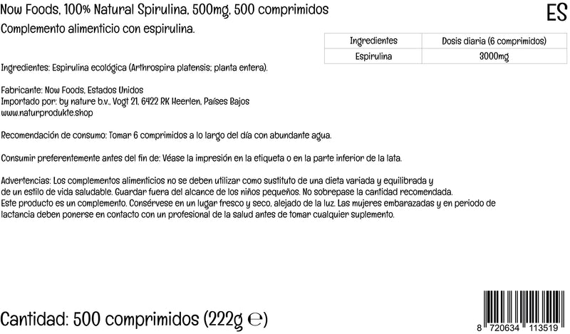 Now Foods, Certified Organic Spirulina, 500mg, High Dose, 500 Vegan Tablets, Lab-Tested, Soy Free, Gluten Free, Vegetarian, Non-GMO - BeesActive Australia