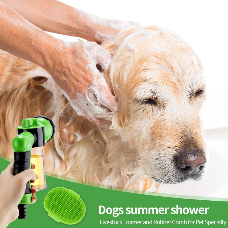 6 Pieces Pet Bathing Tool Set Includes Hose Nozzle Soap Dispenser with Connectors and Dog Rubber Comb Brush, Dog Bathing Sprayer Bottle Wash Foam Sprayer for Pet(Green,8.27 x 4.72 x 5.51 Inch) 8.27 x 4.72 x 5.51 Inch Green - BeesActive Australia
