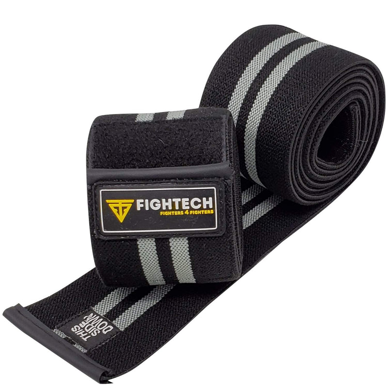 FIGHTECH Knee Wraps for Weightlifting | Men & Women | Bodybuilding Knee Squat Wraps | 82" Long Knee Straps for Compression & Elastic Support During Leg Presses, Cross Training Gym Workout | Pair GRAY - BeesActive Australia