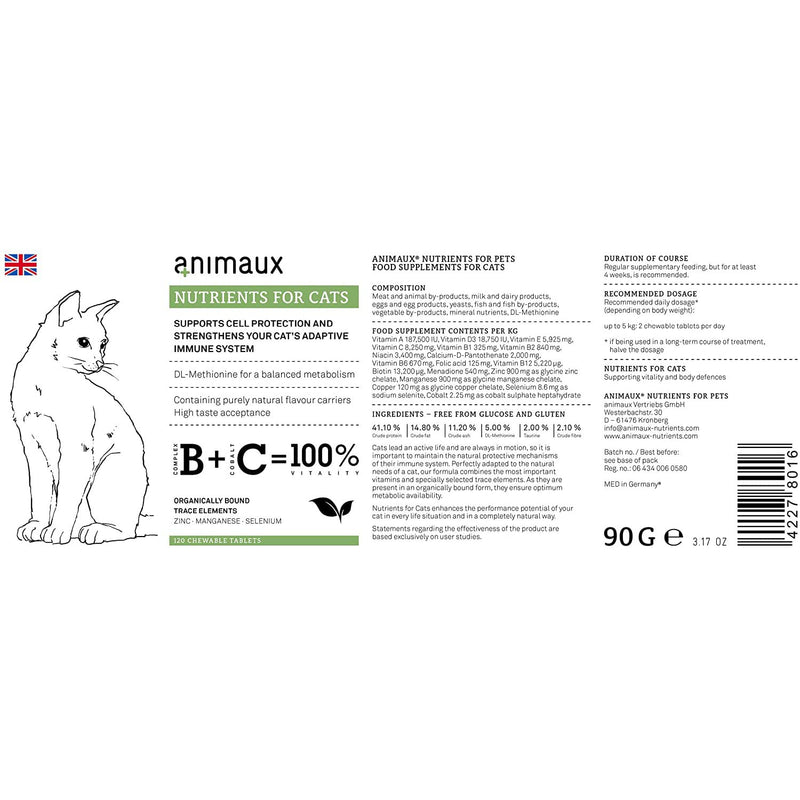 animaux – nutrients for Cats | All-Natural Cat Vitamins to Strengthen The Immune System | Supports Cell Protection in a Natural Way | Healthy Skin and Shiny Coat | 120 Chewable Tablets - BeesActive Australia