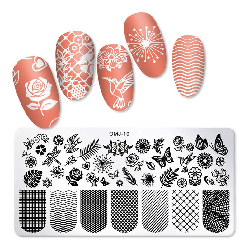 SILPECWEE 6Pcs Nail Art Stamping Plate Set Lace Geometry Nail Template Image Plate Manicure Accessories Nail Salon Tools No2 - BeesActive Australia