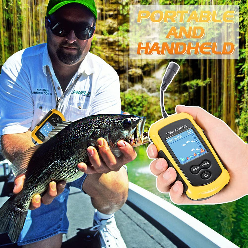Atibin Handheld Kayak Fish Depth Finder Portable Transducer Fish Finder Sonar Boat Dock Fish Finders Display Water Fishing Yellow - BeesActive Australia
