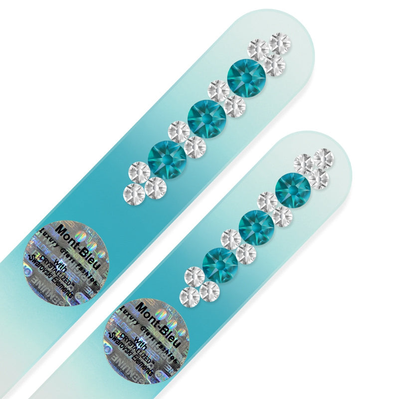 Crystal Glass Nail File - Mont Bleu Set of 2 Glass Nail Files hand decorated with crystals from Swarovski - Handmade gifts - Feels great on your nails - Washable Nail Files - Gifts for women Blue Zircon - Crystal - BeesActive Australia