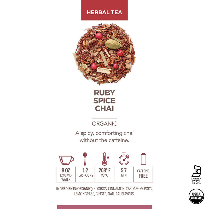 Teabloom Organic Herbal Tea, Ruby Spice Chai Loose Leaf Tea, Spicy and Rich Rooibos Chai with No Caffeine, USDA and EU Certified Organic, Fresh Whole Leaf Blend in Reusable Gift Canister, 3 oz/85 g Canister Makes 35-50 Cups - BeesActive Australia