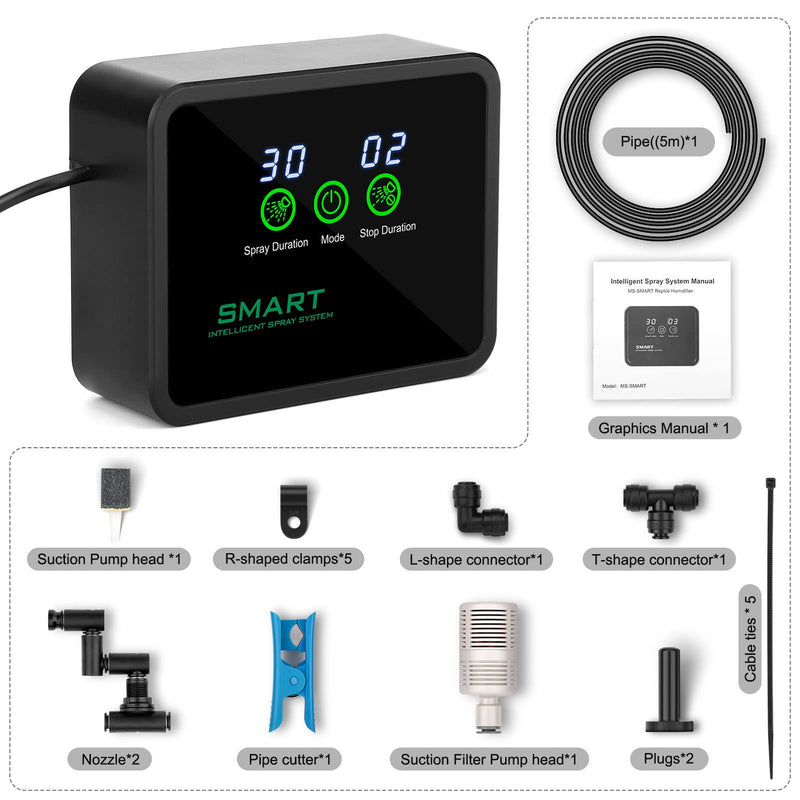 Reptile Humidifier, Reptile Fogger Misting System, Automatic Mister Smart Timer with Adjustable 360° Spray Nozzles,Touch Screen| Humidity Controller for Reptile Terrariums,Amphibian Rainforest Tank - BeesActive Australia