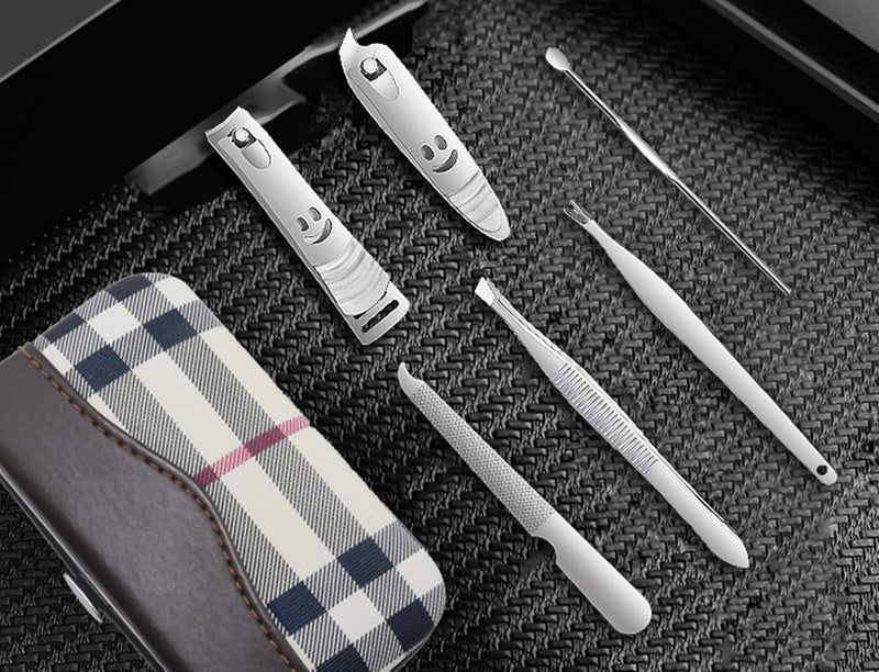 Nail clipper set 7pcs manicure set, nail file, eyebrow scissor stainless steel professional manicure tool nail cleaning care set (white) - BeesActive Australia