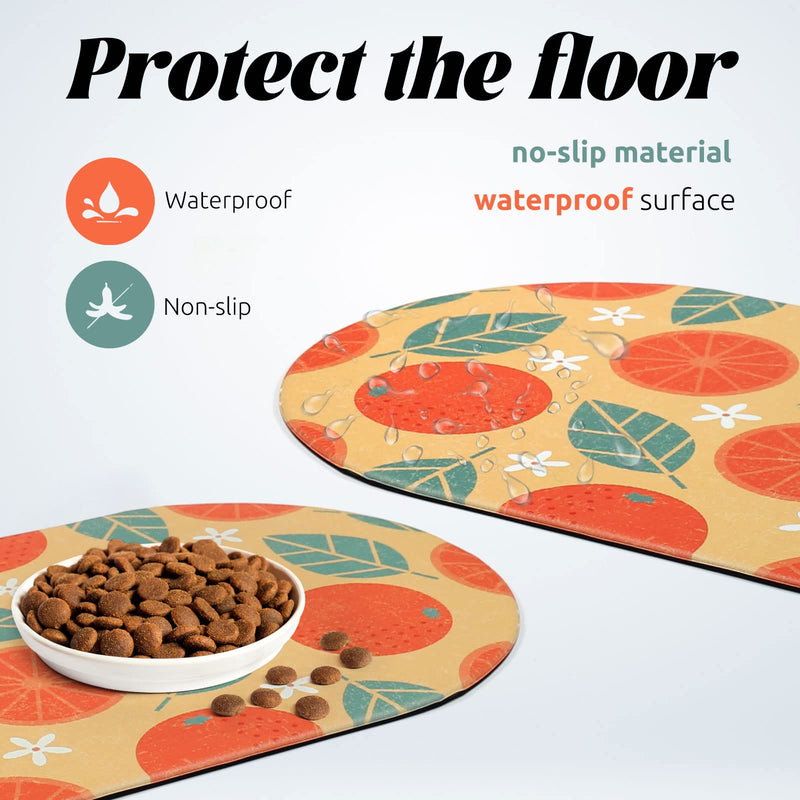 HACHIKITTY Cat Food Mat Dog Feeding Mat for Floor Pet Feeding Mat Waterproof Dog Water Mat Dog Bowl Mats for Food Water Orange - BeesActive Australia