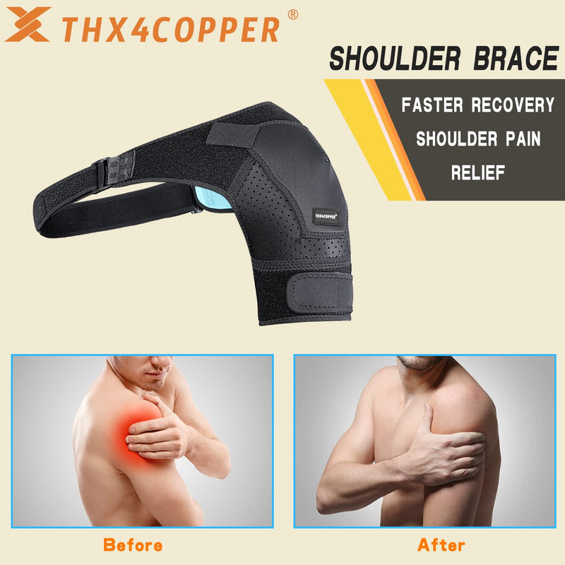 Thx4COPPER Adjustable Shoulder Brace-Compression Support Belt-Joint Protection, Pain Relief for Dislocated AC Joint, Frozen Shoulder, Arthritis, Scapula Tendinitis, Rotator Cuff -Left/Right Shoulder S-M - BeesActive Australia