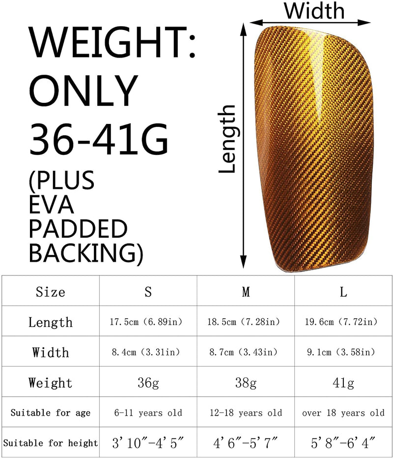 Carbon Fiber Soccer Shin Guards, with Portable Carrying Case and Sleeves, Super Strong, Ultra Light, Shock Resistance, Air Permeability, Suitable for Adult, Youth, Kid, Effective Protection yellow+sleeves Small - BeesActive Australia