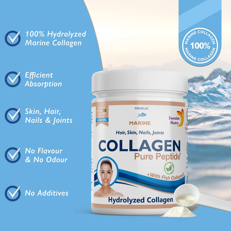Swedish Nutra Powder Marine Collagen - Pack of 300g, 30 Day Supply | Minimize Fine Lines, Wrinkles & Improve Skin Elasticity | High Absorption Rate - BeesActive Australia
