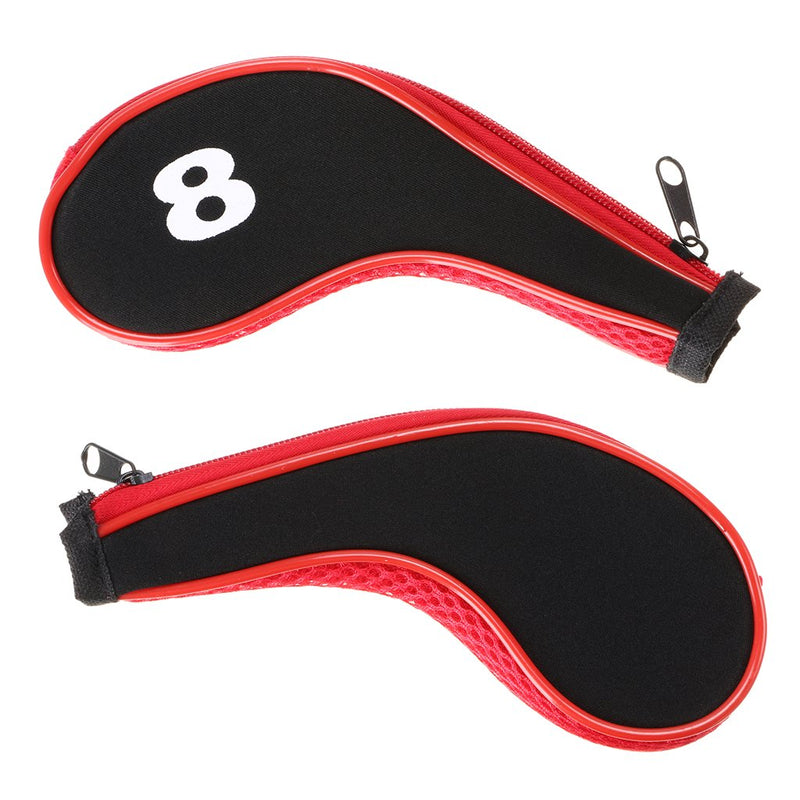 Hipiwe Number Print Golf Club Irons Covers Neoprene Zippered Driver Head Cover with Long Neck-Set of 12 Red - BeesActive Australia