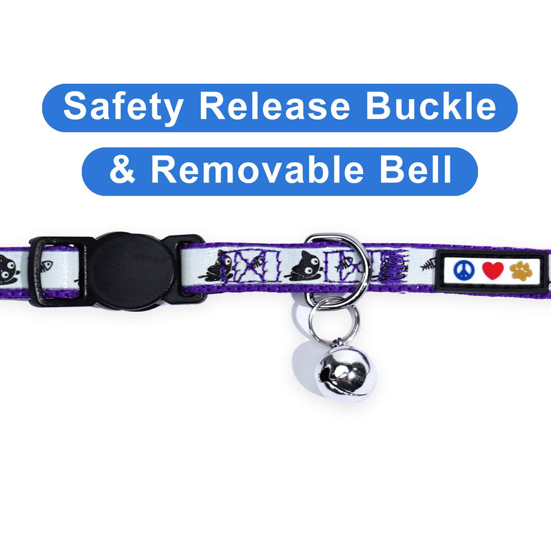 Pawtitas Glow in The Dark Cat Collar with Safety Buckle and Removable Bell Cat Collar Kitten Collar Cat Collar Purple - BeesActive Australia