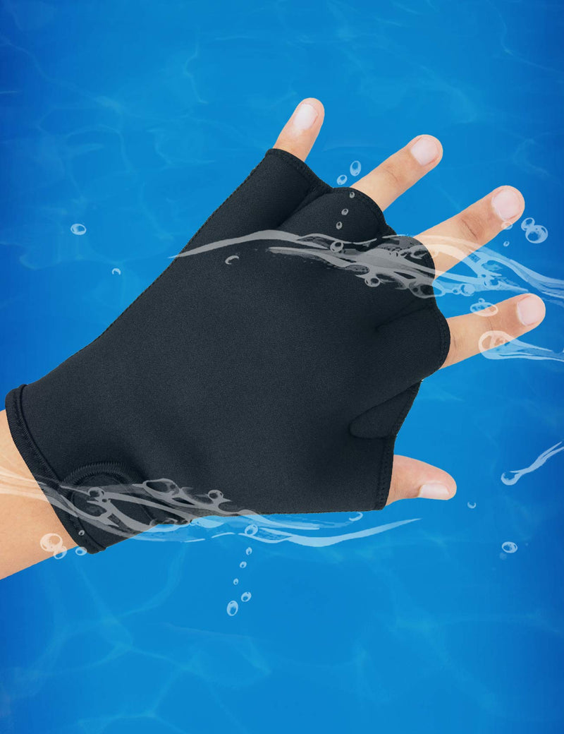 FitsT4 Aqua Gloves Webbed Paddle Swim Gloves Fitness Water Aerobics and Water Resistance Training for Men Women Children Black Small - BeesActive Australia