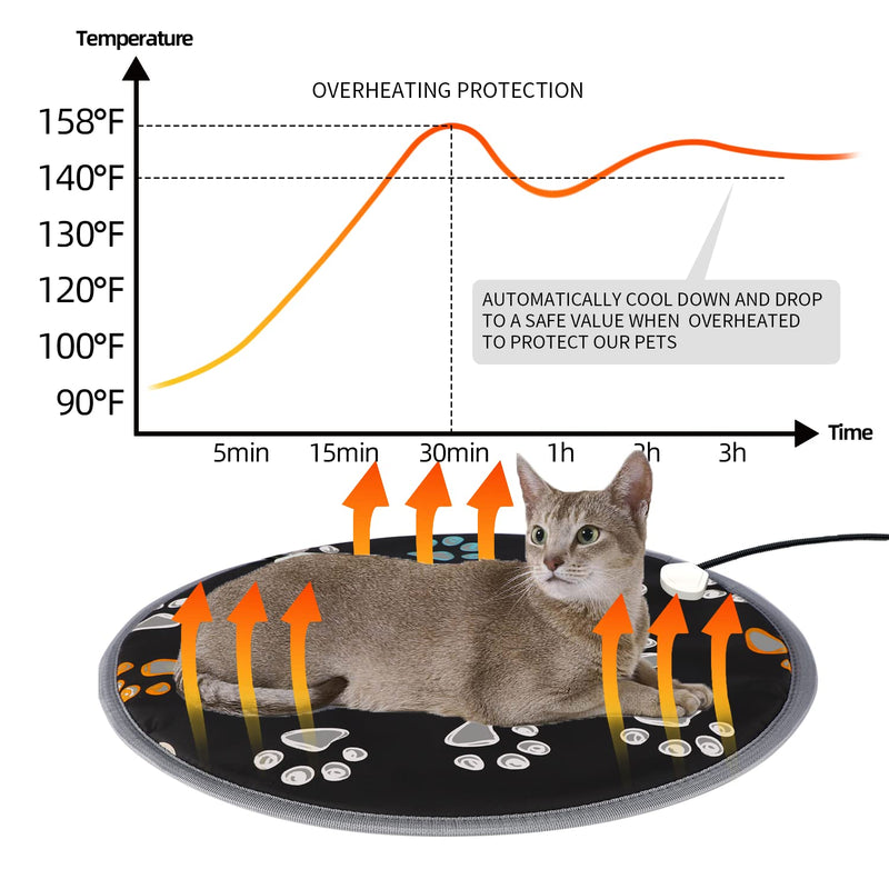 Furrybaby Pet Heating Pad, Waterproof Dog Heating Pad Mat for Cat Pet Heated Warming Pad with Durable Anti-Bite Tube Indoor for Puppies Dogs Cats Temp adjustable round 12in 1 pack black - BeesActive Australia