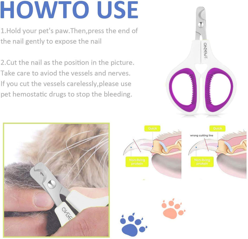 OneCut Pet Nail Clippers, Update Version Cat & Kitten Claw Nail Clippers for Trimming, Professional Pet Nail Clippers Best for a Cat, Puppy,Rabbit, Kitten & Small Dog,Sharp & Safe Purple - BeesActive Australia