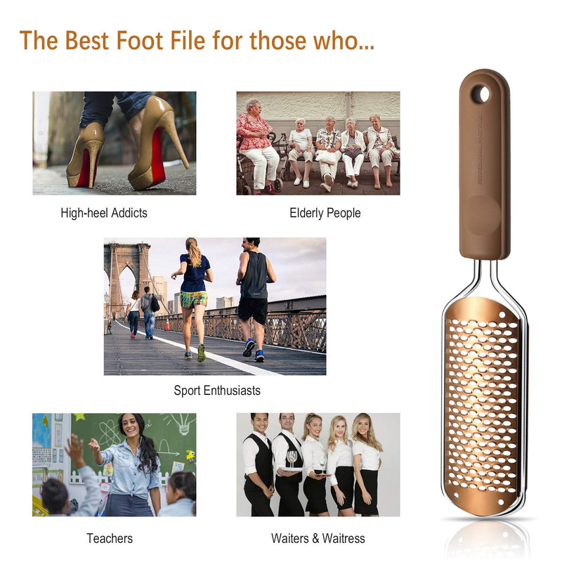 Pedicure Foot File Callus Remover - Large Foot Rasp Colossal Foot Scrubber Professional Stainless Steel Callus File for Wet and Dry Feet (Athens Copper) Athens Copper - BeesActive Australia