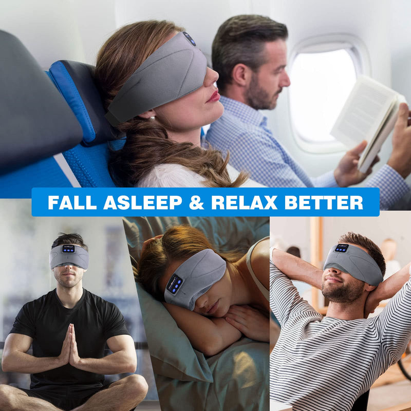 Sleep Headphones Bluetooth Eye Mask,Wireless Music Sleep Mask Ultra-Soft Sleeping Headphone Comfy & Washable Perfect for Side Sleepers/Office/Travel,Birthday for Men Women Grey - BeesActive Australia