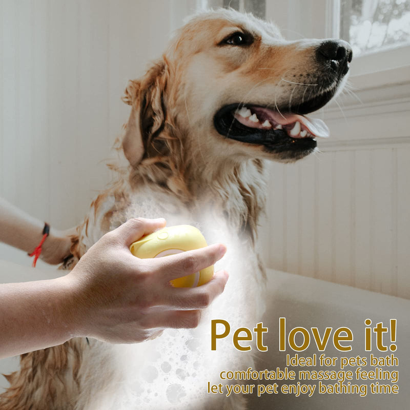Dog Bath Brush, Pet Massage Brush Shampoo Dispenser, Soft Silicone Brush Rubber Bristle for Dogs and Cats Shower Grooming (Yellow) Yellow - BeesActive Australia