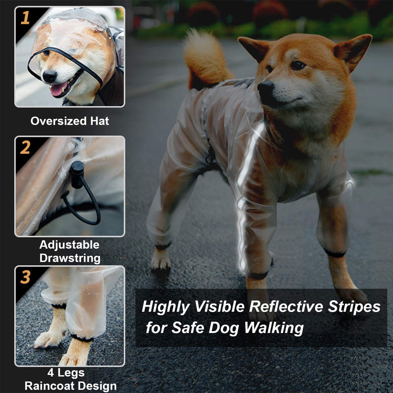Olsa Dog Raincoat, Dog Hooded Slicker Poncho, 4 Legs Dog Rain Jacket with Reflective Stripe, Transparent Water Proof Resistant Dog Rain Snow Clothes for Small Medium Large Dogs 4XL - BeesActive Australia