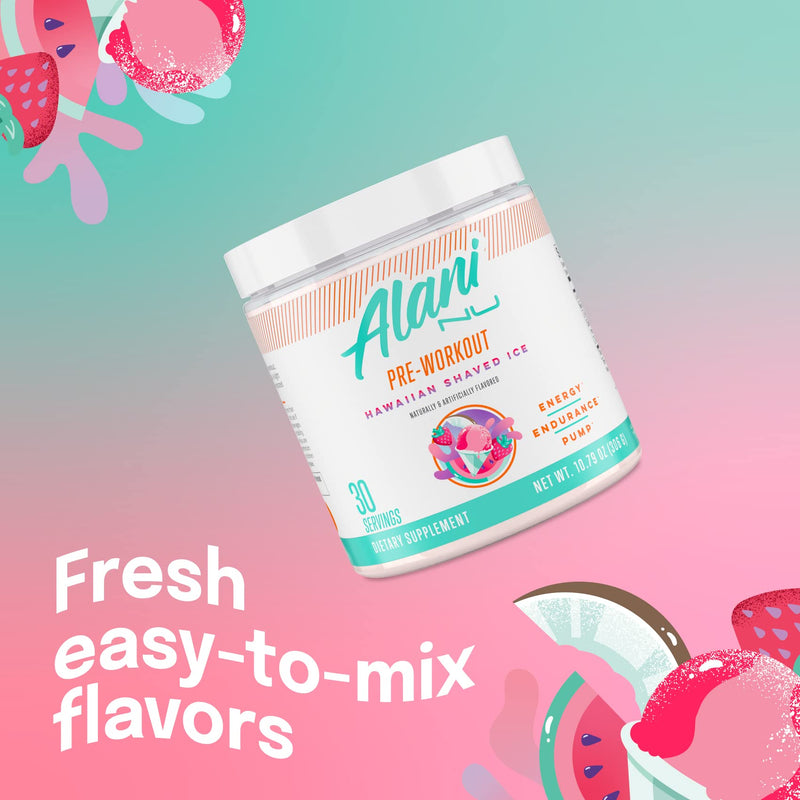 Alani Nu Pre Workout Supplement Powder for Energy, Endurance & Pump, Sugar Free, 200mg Caffeine, Formulated with Amino Acids Like L-Theanine to Prevent Crashing, Hawaiian Shaved Ice 30 Servings - BeesActive Australia