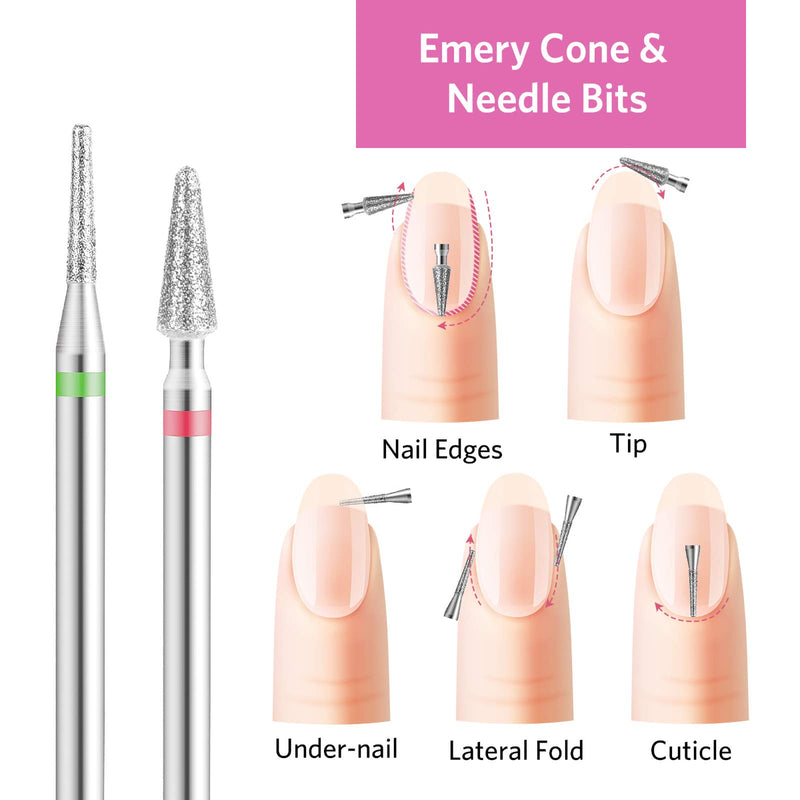 Tungsten Carbide Electric Nail Drill Bits Set for Acrylic Nails 3/32”, Emery Safety Professional Cuticle Diamond Bits for Manicure Efile, 7 Pieces Acrylic Gel Nail Kits Nail Art Salon Tools Home Use - BeesActive Australia