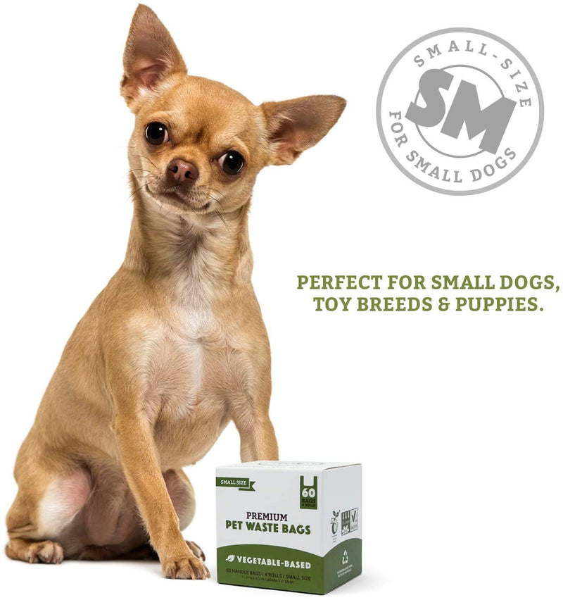 Doggy Do Good Certified Home Compostable Dog Poop Waste Bags with Handles - Unscented, 38% Vegetable Based and Eco-Friendly, Thick and Leak Proof, Small, 60 Count with Dispenser 1 Count (Pack of 60) Small Bags w/ Handles - BeesActive Australia