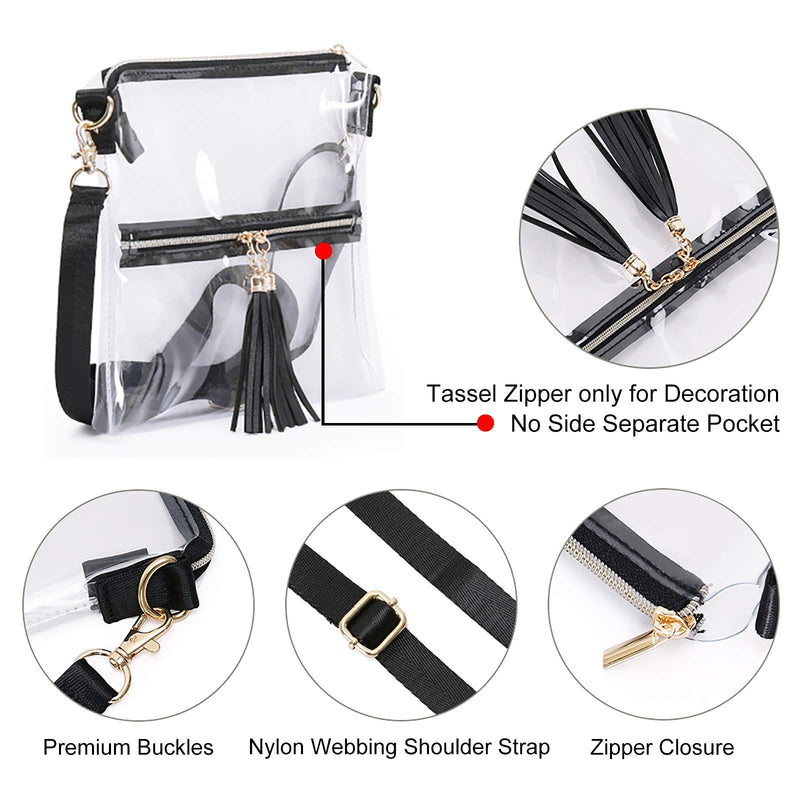 MOETYANG Clear Purse for Women Stadium Approved Transparent Crossbody Bag Tassel Black - BeesActive Australia