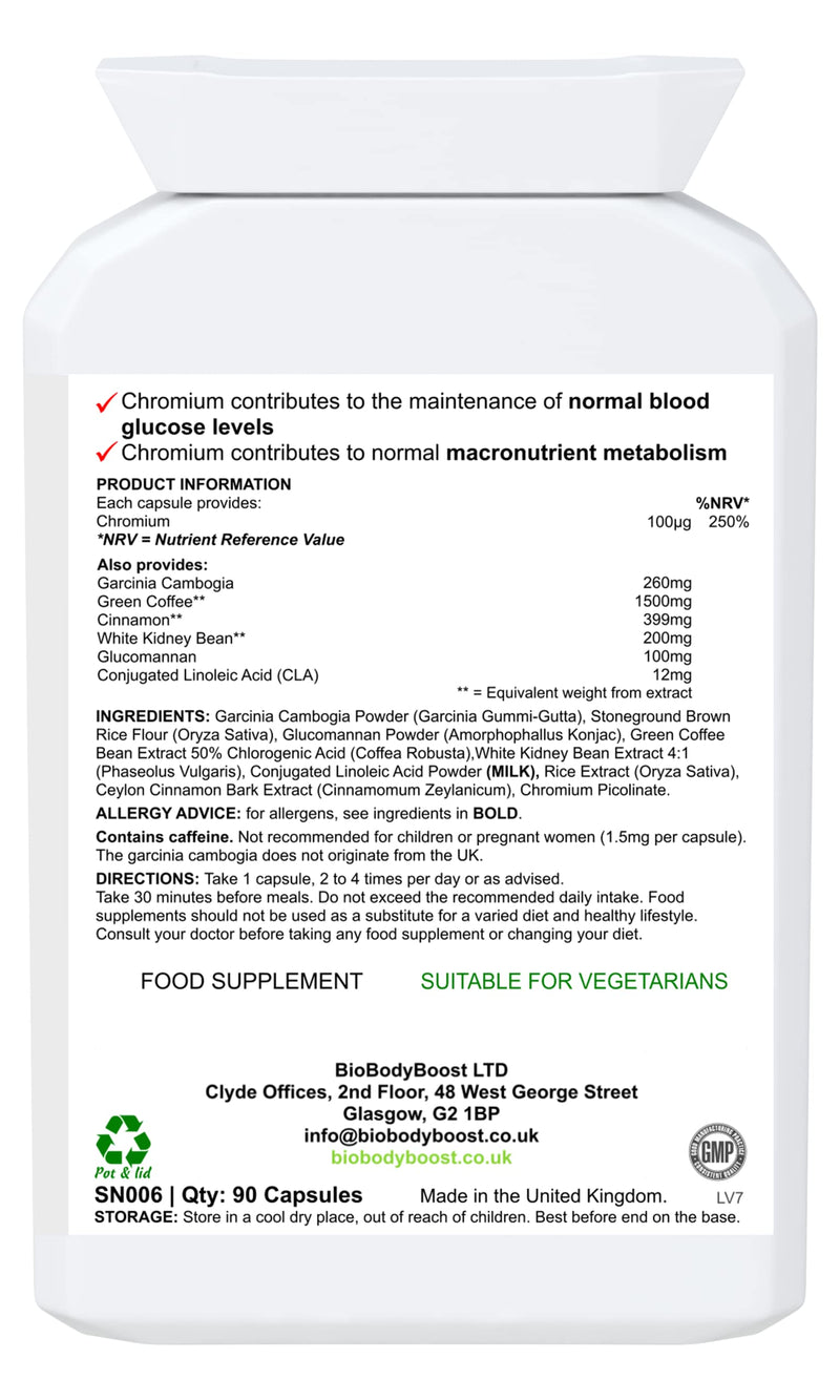 BodyLean | Garcinia Cambogia, CLA, Chromium, Green Coffee Extract, Glucomannan and More | Normal Macronutrient Metabolism, Normal Blood Sugar Levels | 90 Vegetarian Capsules - BeesActive Australia